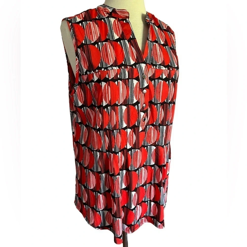 COCOMO 3X Red Black White Plus Size  sleeveless women's Blouse top tuni…
